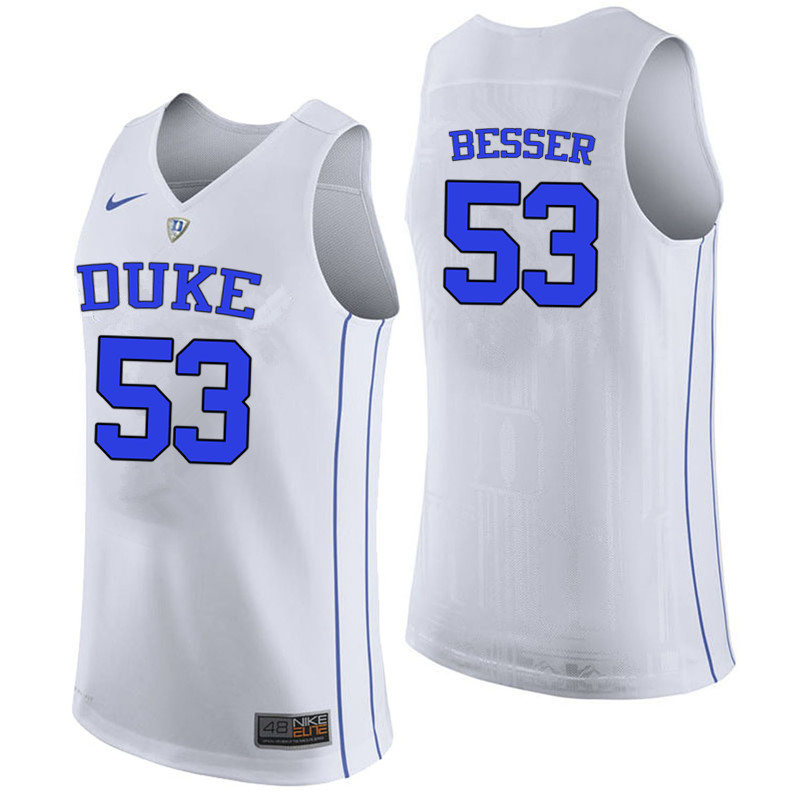 Men #53 Brennan Besser Duke Blue Devils College Basketball Jerseys-White
